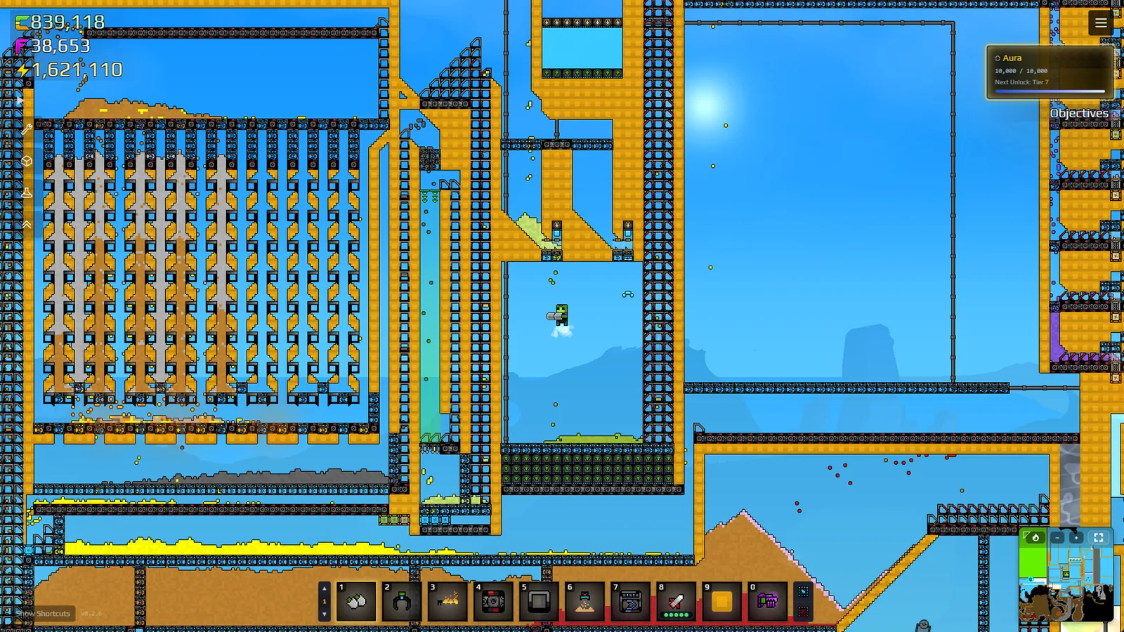 Sandustry in-game gold factory with conveyors and processing lines